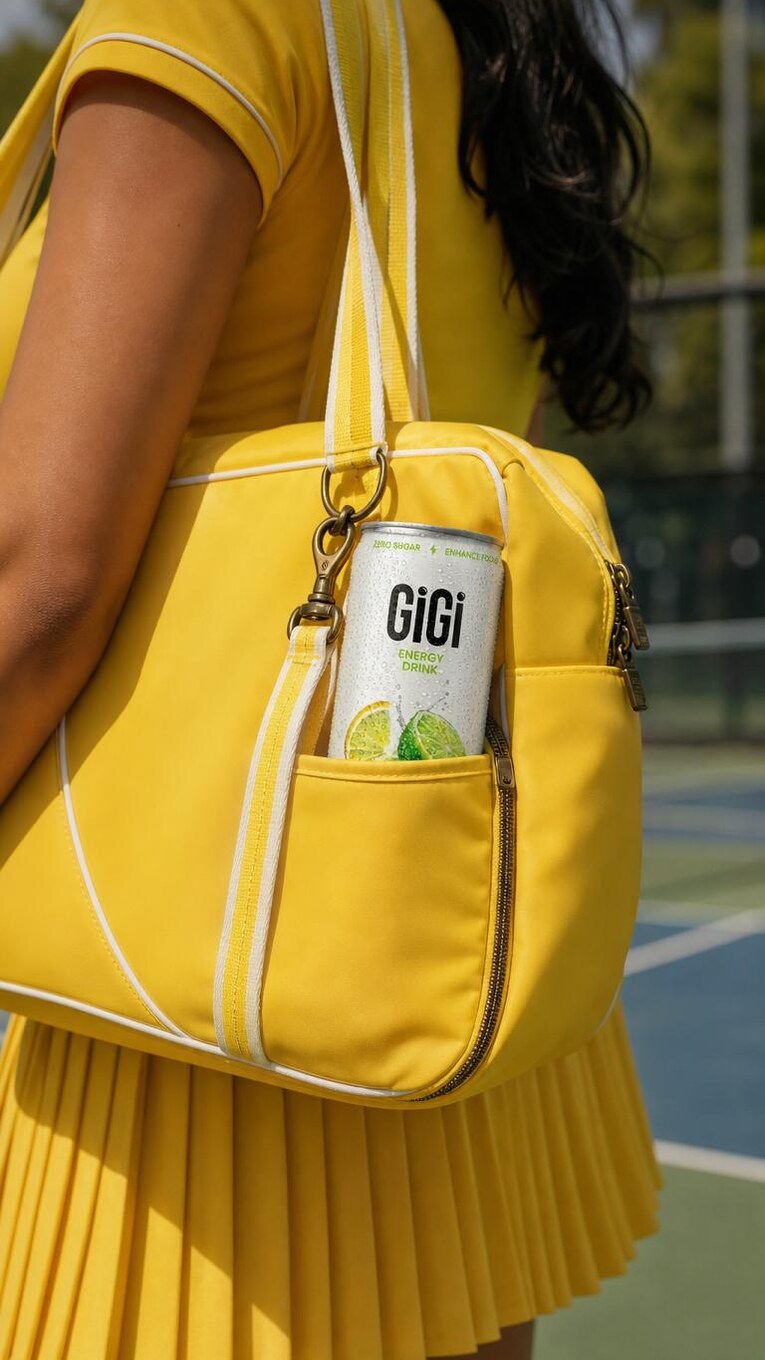 GiGi can in a yellow tennis bag