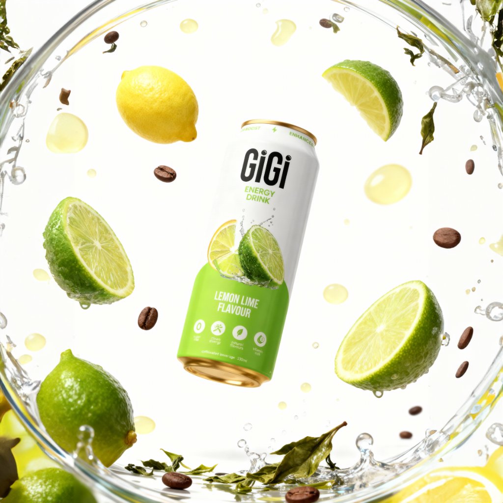 Gigi Lemon Lime with lemon, lime, green tea, and coffee beans