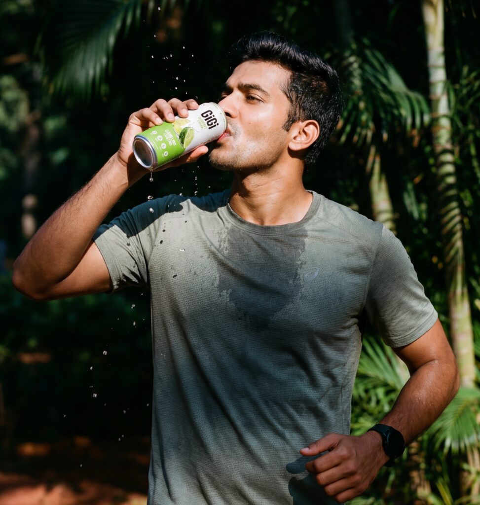 Person drinking Gigi after training